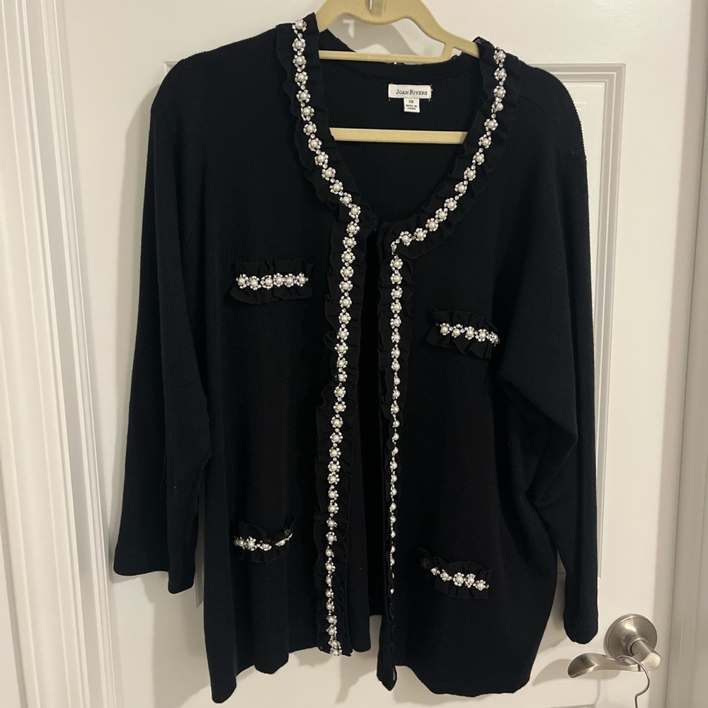 Joan Rivers authentic designer black blazer jacket with pearl rhinestone detail
